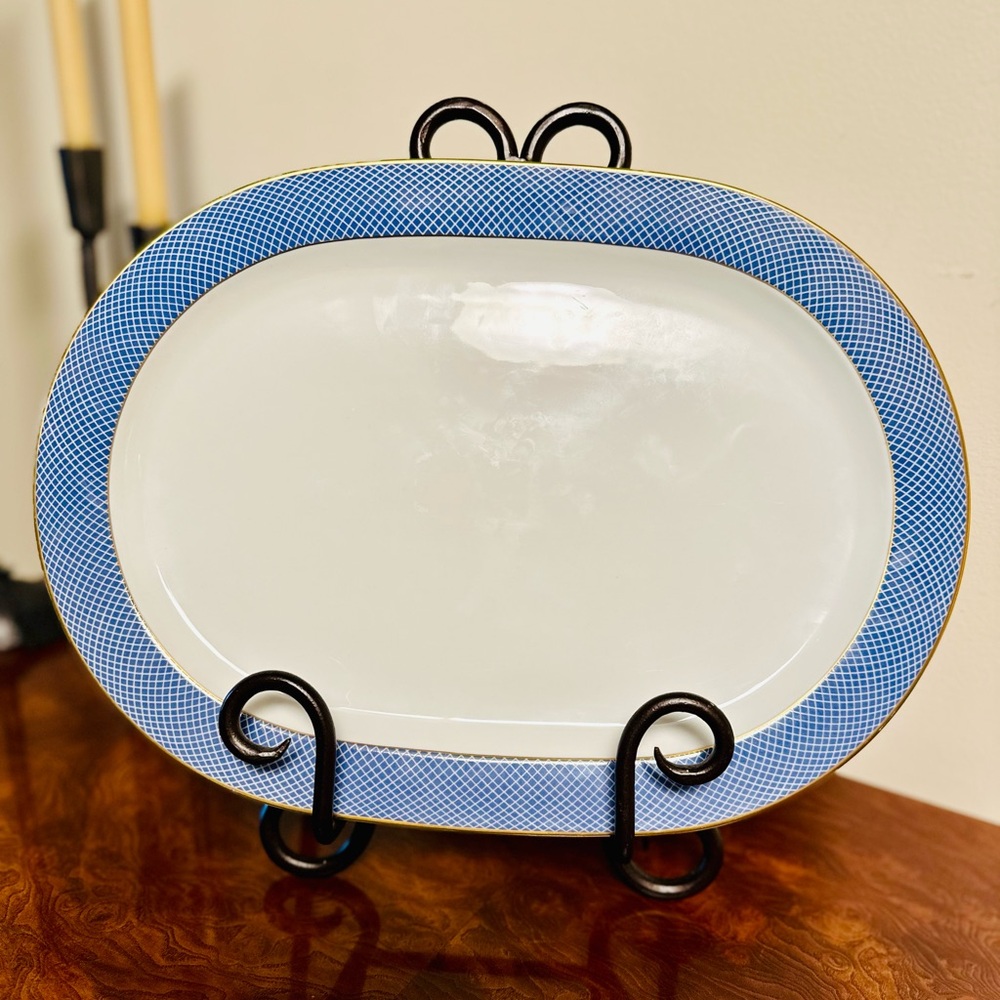 Elegant BLOCK SPAL, Blue and White Oval Serving Platter.
